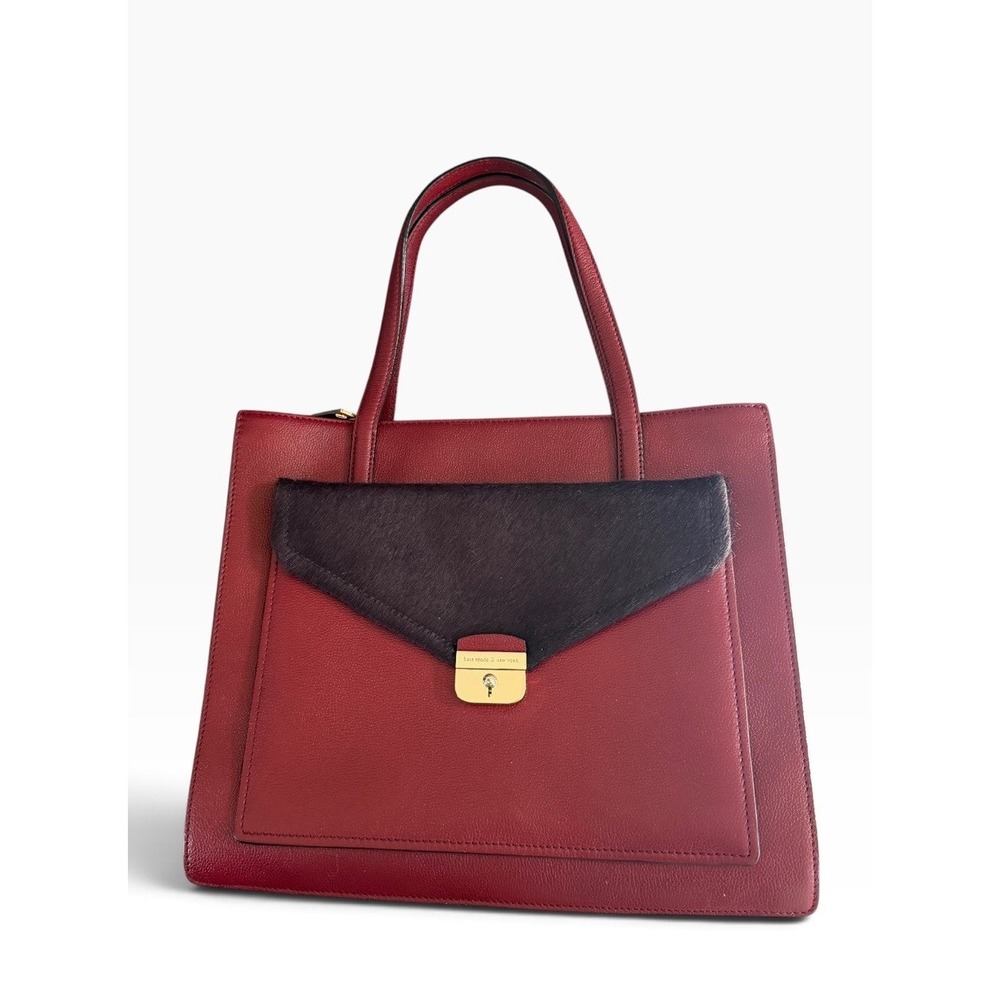 Kate Spade || Hyde Place Zarinah Leather Dark Calf Hair Satchel Aubergine Red